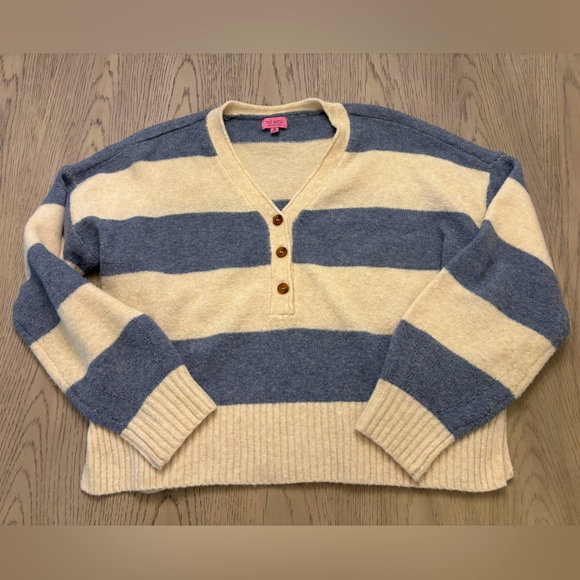 Mi Ami Sweaters - Mi Ami For Francesca’s Blue & Cream Cropped Sweater Size M